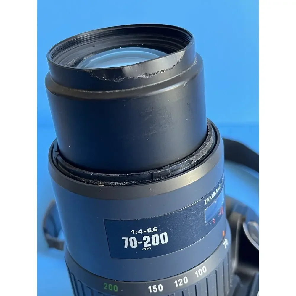 Pentax SF10 35mm SLR Film Camera with Takumar-F Zoom 1:4-5.6 70-200mm Untested